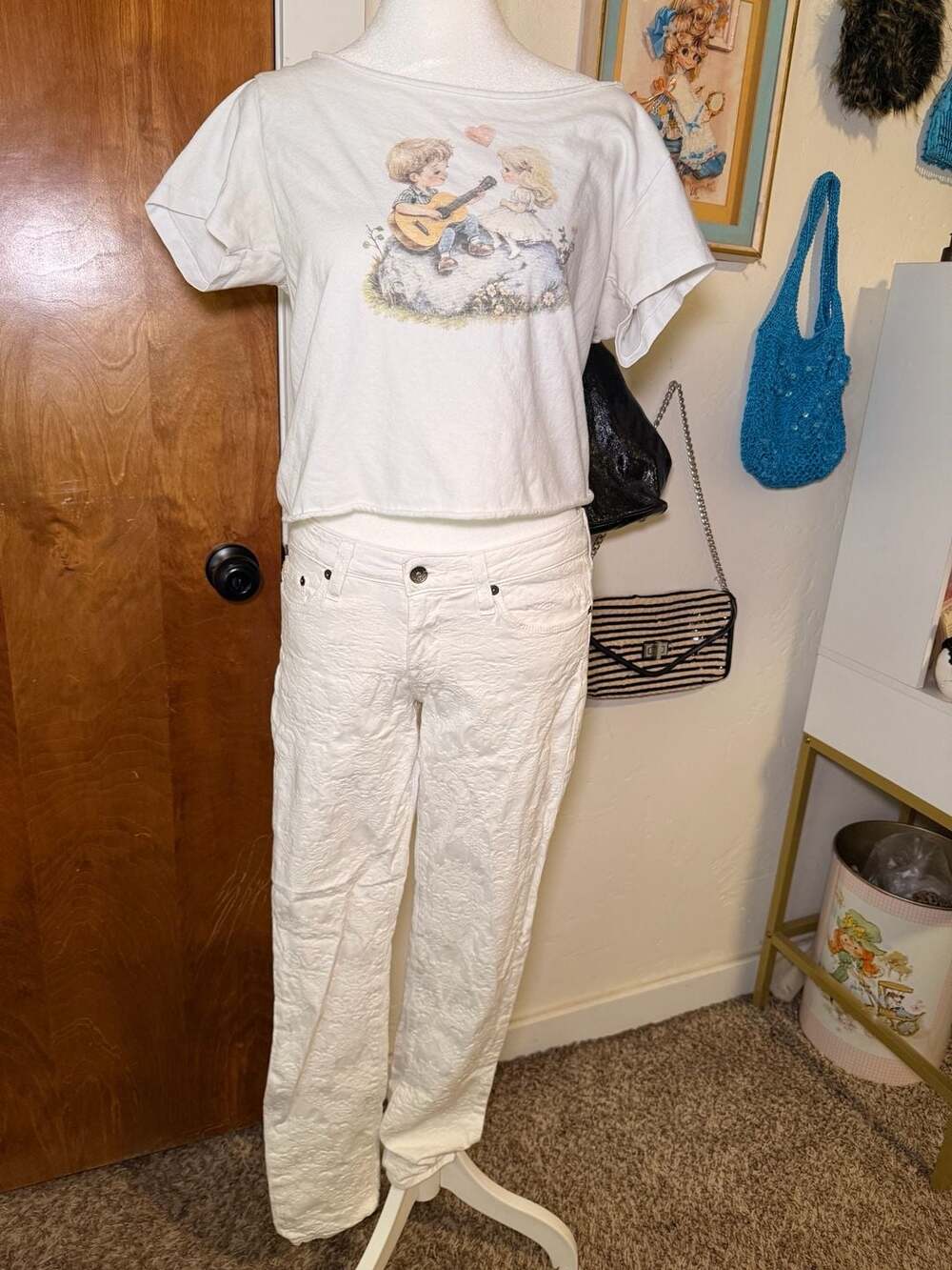 BIG STAR Alex Skinny Jeans White Floral Brocade Textured Mid Rise 26